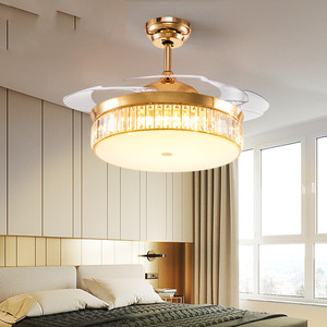 水晶吊扇灯隐形风扇灯餐厅客厅现代带LED灯美式欧式电风扇吊灯