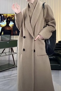 长款假两件双面羊绒大衣女2023年秋冬新款设计感高端羊毛宽松外套