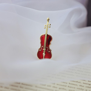 情怀音乐家 精致复古红色小提琴珐琅胸针 毛衣披肩西装配饰领针