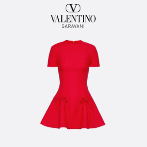Valentino/华伦天奴 2024春夏新款赫本风蝴蝶结短袖红色连衣裙女