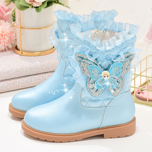 女童靴子二棉鞋秋冬新款软皮公主靴4岁女孩5宝宝短靴儿童加绒鞋