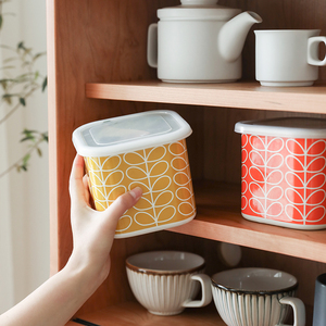 日本珐琅搪瓷保鲜盒家用加厚食物密封冰箱方形收纳盒碗带盖冰碗