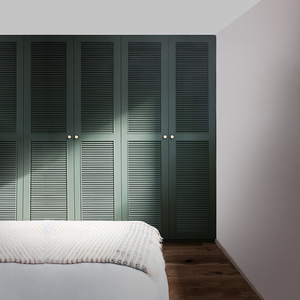 轻奢复古绿百叶衣柜平开门田园风柜门卧室推拉门整体衣帽间定制