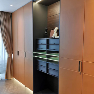 网红轻奢皮革衣柜平开卧室柜门实木衣帽间别墅整装修真皮全屋定制