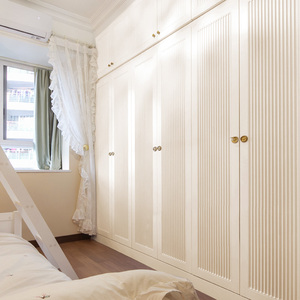 轻奢美式格栅实木衣柜门平开卧室衣帽间阳台烤漆柜门别墅全屋定制