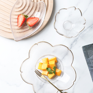 玻璃金边小碟子樱花透明碗盘餐具零食糖果点心盘子花瓣形沙拉碗