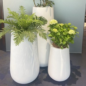 玻璃钢椭圆花盆商场美陈组合摆件现代户外白色花器装饰简约定制