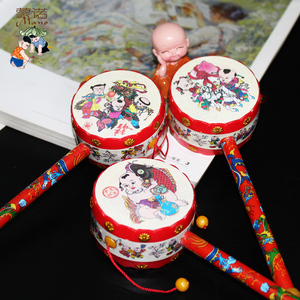拨浪鼓手摇鼓0-1岁新生婴儿宝宝儿童幼儿中国风年画听力传统玩具