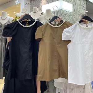 韩国东大门夏装新款小众设计感珍珠领短袖衬衫女时尚气质百搭衬衣