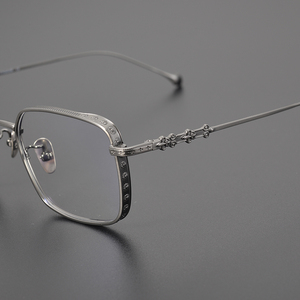 书香门第！日本设计师手工纯钛超轻方框眼镜架商务大脸型可配近视