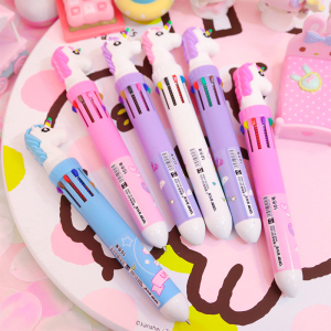 韩国可爱创意小清新卡通独角兽十色圆珠笔彩色按动笔学生多色彩笔
