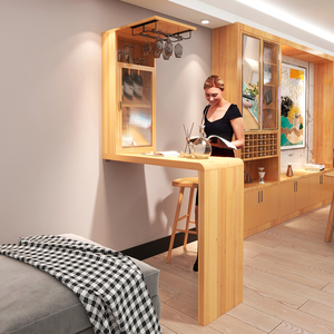 阳台客厅酒柜吧台一体桌现代简约沙发边隔断玄关靠墙实木吧台家用