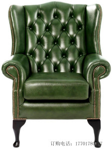 美式轻奢高背椅客厅书房酒店会所咖啡厅单人老虎椅墨绿色真皮沙发