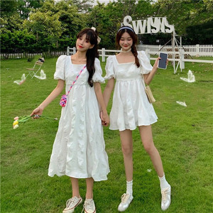 夏季温柔风连衣裙三人闺蜜装裙子姐妹炸街超仙森系初恋裙仙女长裙