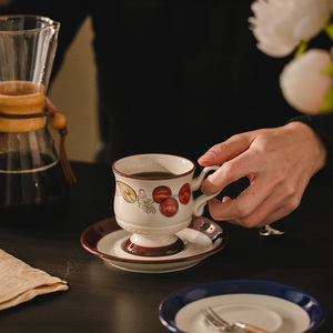 中古风陶瓷咖啡杯碟 复古 日式下午茶杯子 手冲碟子 ins网红餐具