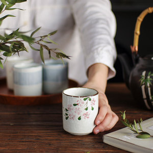 日式樱花随手直身杯家用釉下彩陶瓷喝热水杯直口饮料杯摆台小茶杯