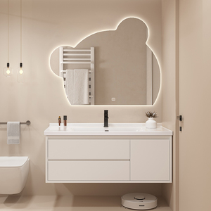 网红小熊镜子浴室柜组合现代简约卫生间洗漱台洗手盆洗脸盆柜套装