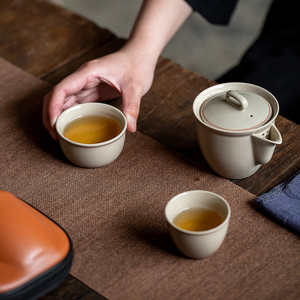 草木灰旅行茶具一壶两杯功夫茶具泡茶碗杯便携式陶瓷手抓盖碗套装