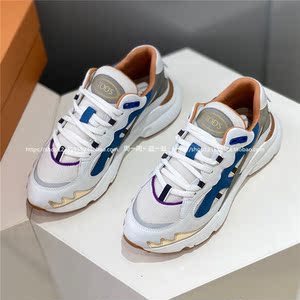 正品tods托德斯休闲运动系带真皮小白鞋复古拼色厚底增高老爹鞋女