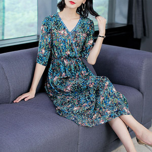 燕夫人真丝连衣裙女夏装2018新款大牌大码剪标20清仓桑蚕丝中长款