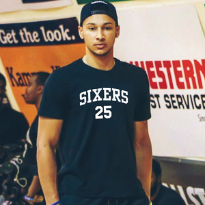费城76人本西蒙斯25号篮球星短袖训练球服t恤社会精神小伙体恤衫