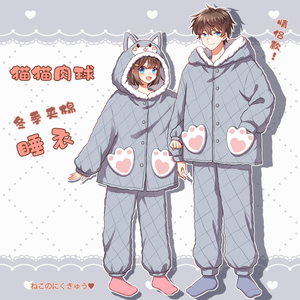 冬季加厚情侣睡衣可爱卡通男女士三层加绒夹棉家居服套装