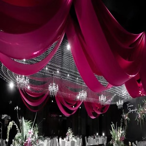 新款婚庆道具牛奶丝弹力布吊顶装饰纱幔玫红色吊顶水波帘中式婚礼