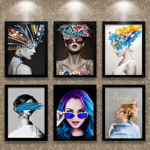 理发店装饰画发廊美发店人物挂画美女发型相框画工作室抽象墙壁画