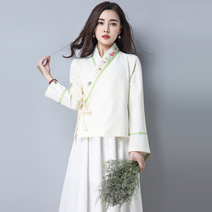 中国风秋季新款 特色长袖开衫汉服 手绘印花系腰 复古个性女外搭