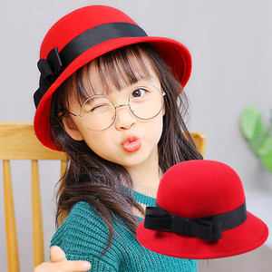 秋冬款羊毛呢儿童礼帽女童圆顶英伦渔夫帽公主小红帽亲子遮阳盆帽