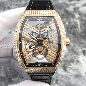 二手正品法兰克穆勒v45系列s6sqt玫瑰金后钻镂空动储酒桶机械男表