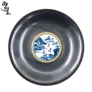 尚陶屋 日本进口陶瓷器美浓烧 天目青花圆盘子 日式和风陶瓷餐具