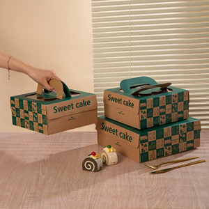 手提芝士蛋糕盒6寸8寸慕斯榴莲千层包装盒半熟烘焙牛皮纸打包盒子