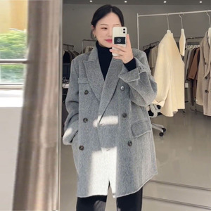双面羊毛绒大衣女短款2023年新款高端秋季韩版西装领加厚毛呢外套