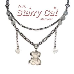 StarryCat原创 果冻小熊珍珠爱心项链ins可爱叠戴小众设计毛衣链