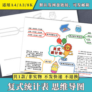 复式统计表思维导图小学生数学三年级手绘涂色黑白线条手抄报模板