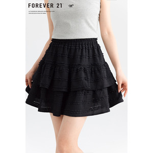 Forever21 夏季新款黑色设计感半身裙女韩版小个子a字裙高腰短裙