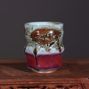 钧瓷茶具单杯茶台中式复古品茗杯辛国正大师手工窑变枫叶林竹节杯