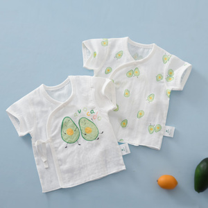 婴儿和尚服短袖纯棉纱布0-3个月新生宝宝上衣和袍半袖透气薄款夏