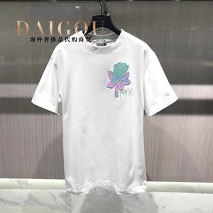 dior/迪奥 22春夏新款玫瑰花卉圆领短袖女花朵植绒字母刺绣t恤男