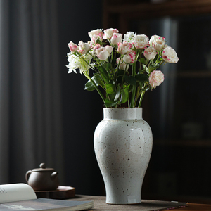 梵悦手工粗陶复古宽口梅瓶可水培桌面禅意插花器景德镇陶瓷花瓶