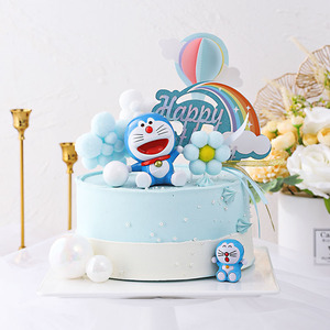 哆啦a梦蓝胖子蛋糕装饰摆件叮当猫机器猫 儿童节生日派对装扮插件