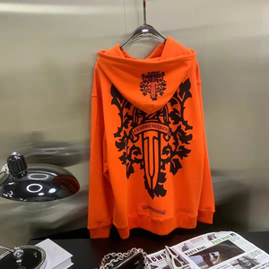 正品chrome hearts克罗心橙色宝剑藤花梵文连帽男女宽松卫衣外套
