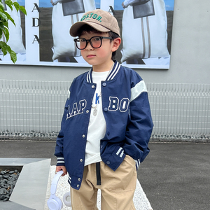 日系男童刺绣字母棒球服高街外套儿童春秋款立领帅气飞行员夹克衫