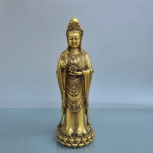 纯铜观音菩萨佛像供奉坐莲南海观世音送子客厅居家用佛堂铜像摆件