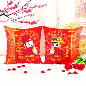 新款十字绣印花抱枕含芯一对情侣结婚系列才子佳人大红布喜庆