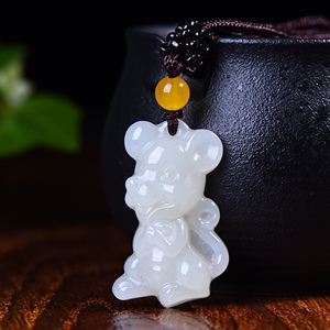 新疆和田玉生肖鼠吊坠男女天然白玉可爱卡通米老鼠玉佩玉坠项链