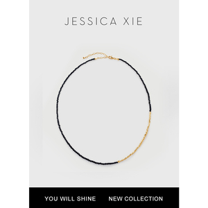 JESSICA XIE 流动美学欧美高级极简肌理金豆拼接天然黑玛瑙石项链