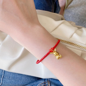 黄金钱兔无量兔足金999光面兔子项链生肖红绳挂件 纯金送女友礼物