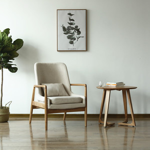 北欧单人沙发椅白橡木实木休闲懒人椅小户型现代简约布艺咖啡厅椅